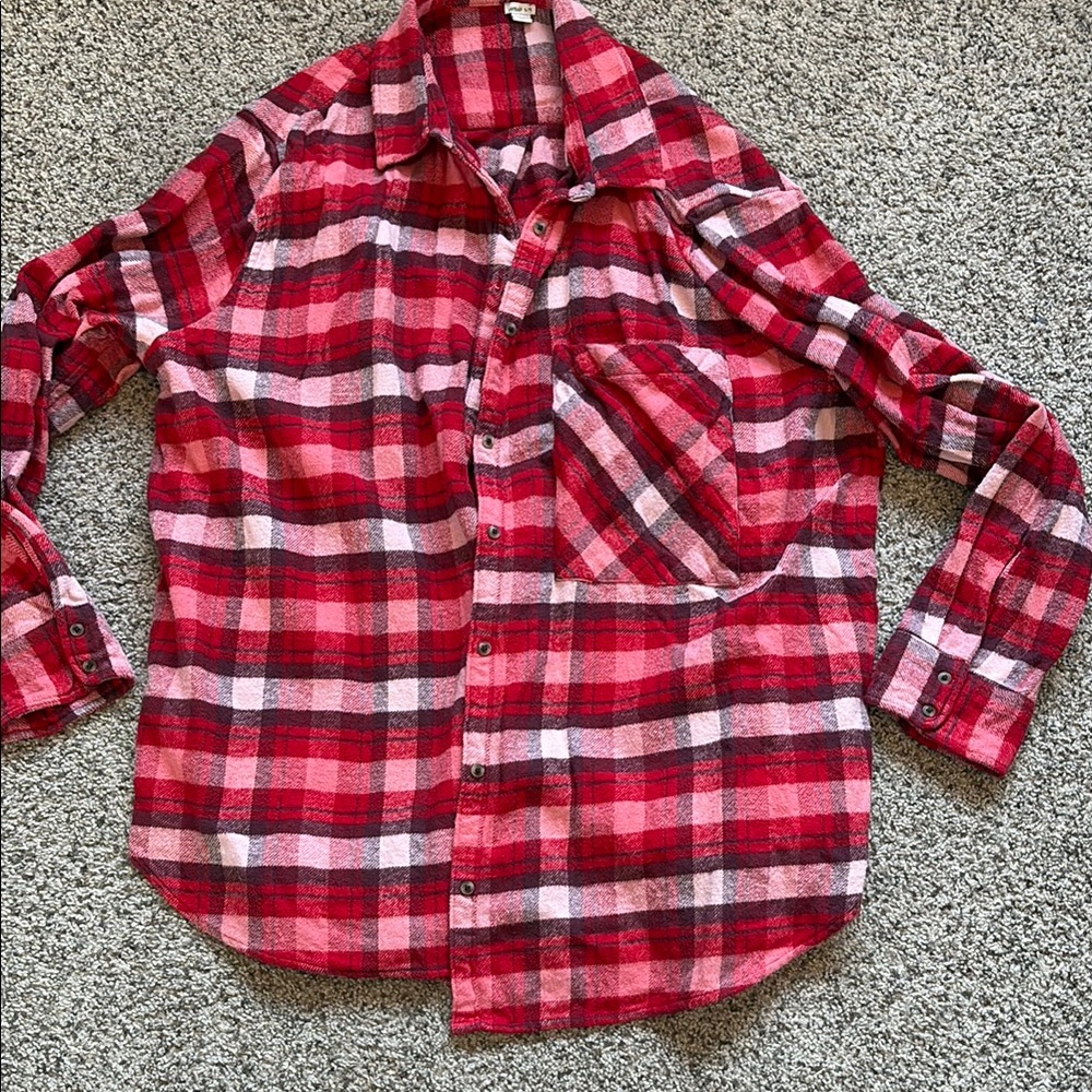 EUC Aerie Red Plaid Button-Up Shirt